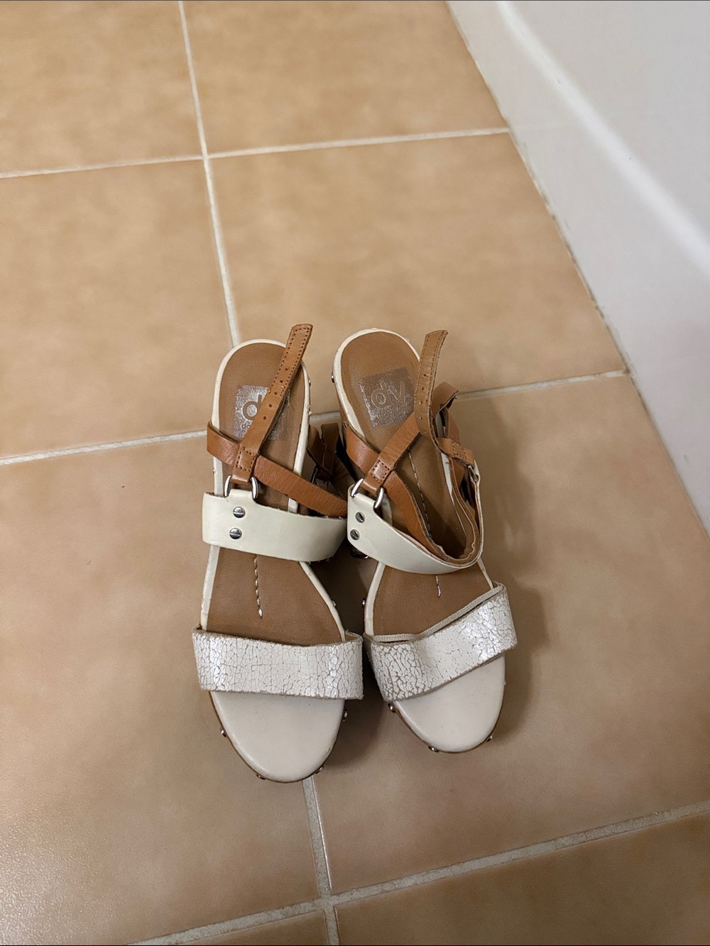 Dolce Vita Two-Tone Tan, Cream and Metallic Strappy Sandals